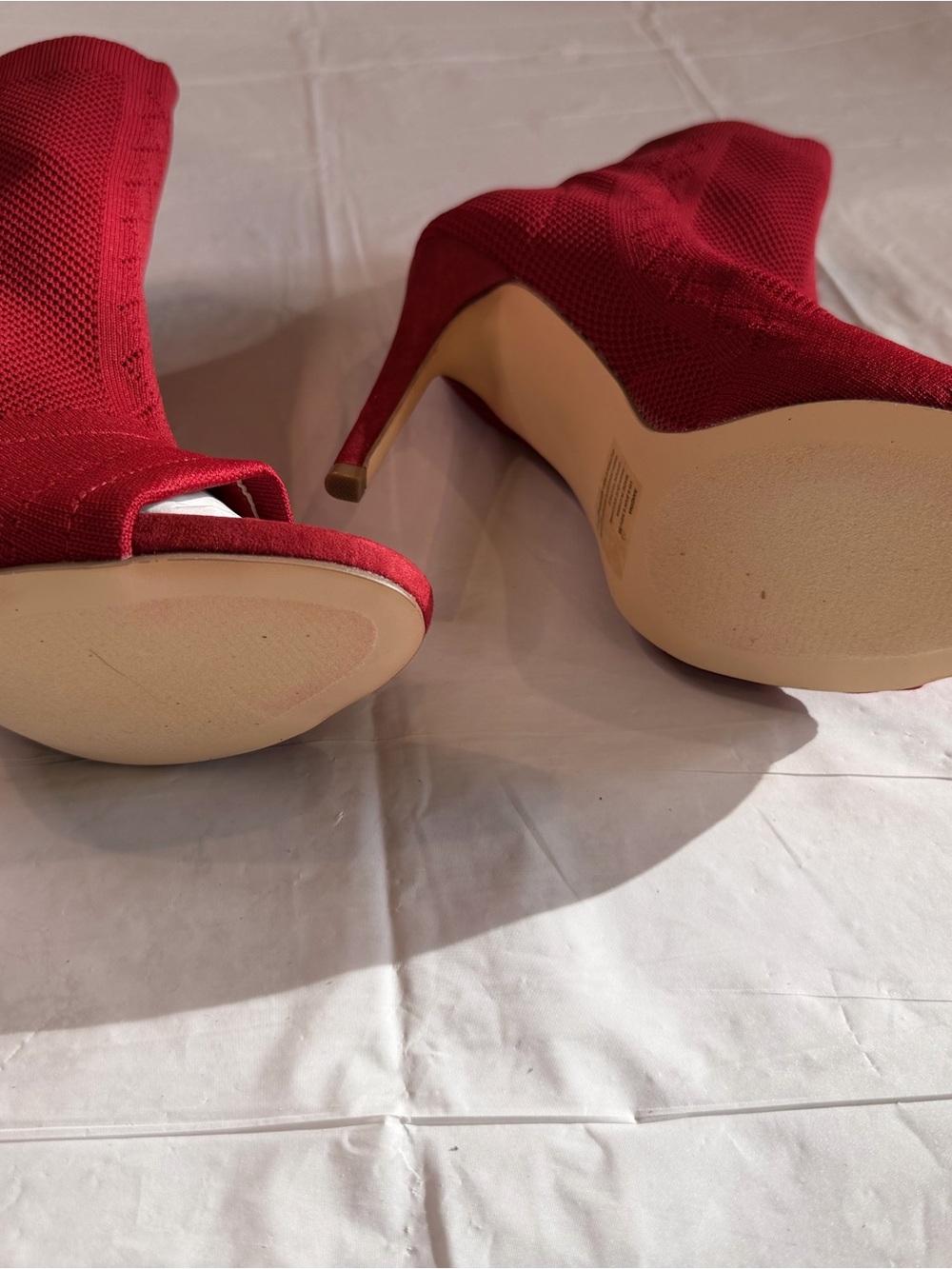 JustFab Red Knit Peep Toe Sock Booties Stiletto Heels Size 8.5 - Picture 3 of 5